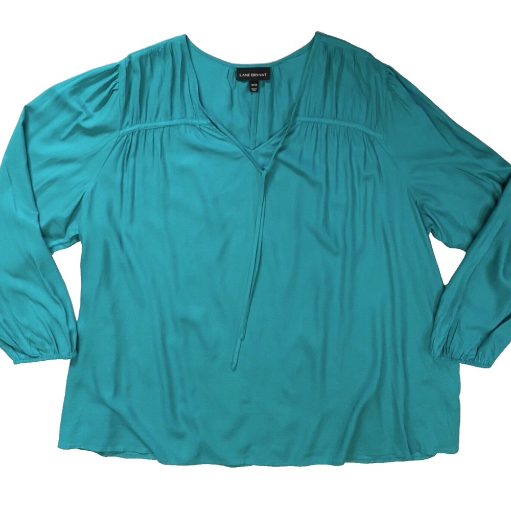 Lane Bryant Blue Teal Long Sleeve V Neck Blouse Top Plus Size 26/28 NWT $49.95